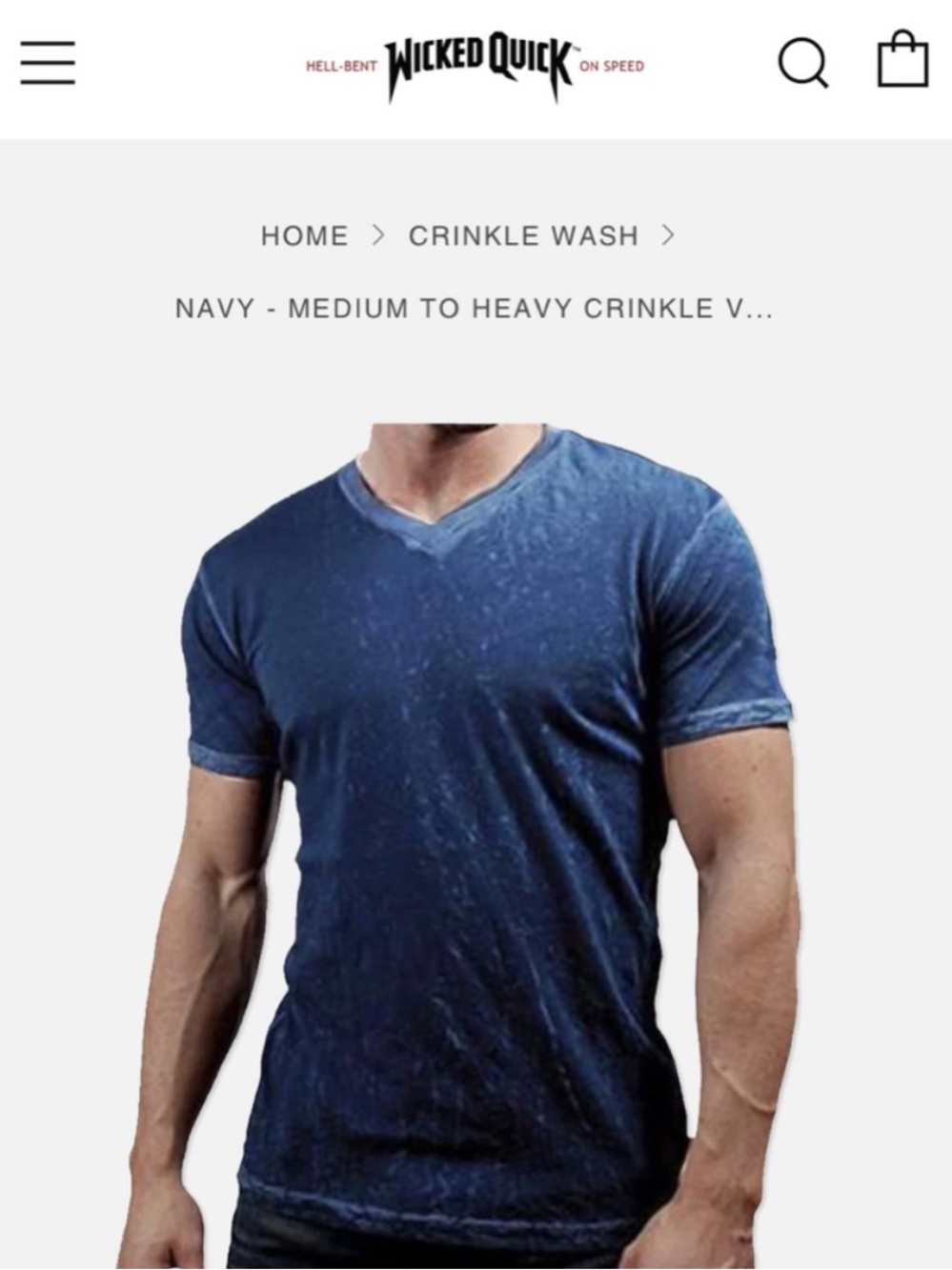 Wicked Quick Crinkle Washed Navy Blue V-Neck Short Sleeve Designer Tee Size XXL
